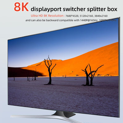 camgeet Displayport DP 1.4 Splitter Switch 8K@30Hz 4K@144Hz, 1 In 3 Out Displayport Switch, kompatib