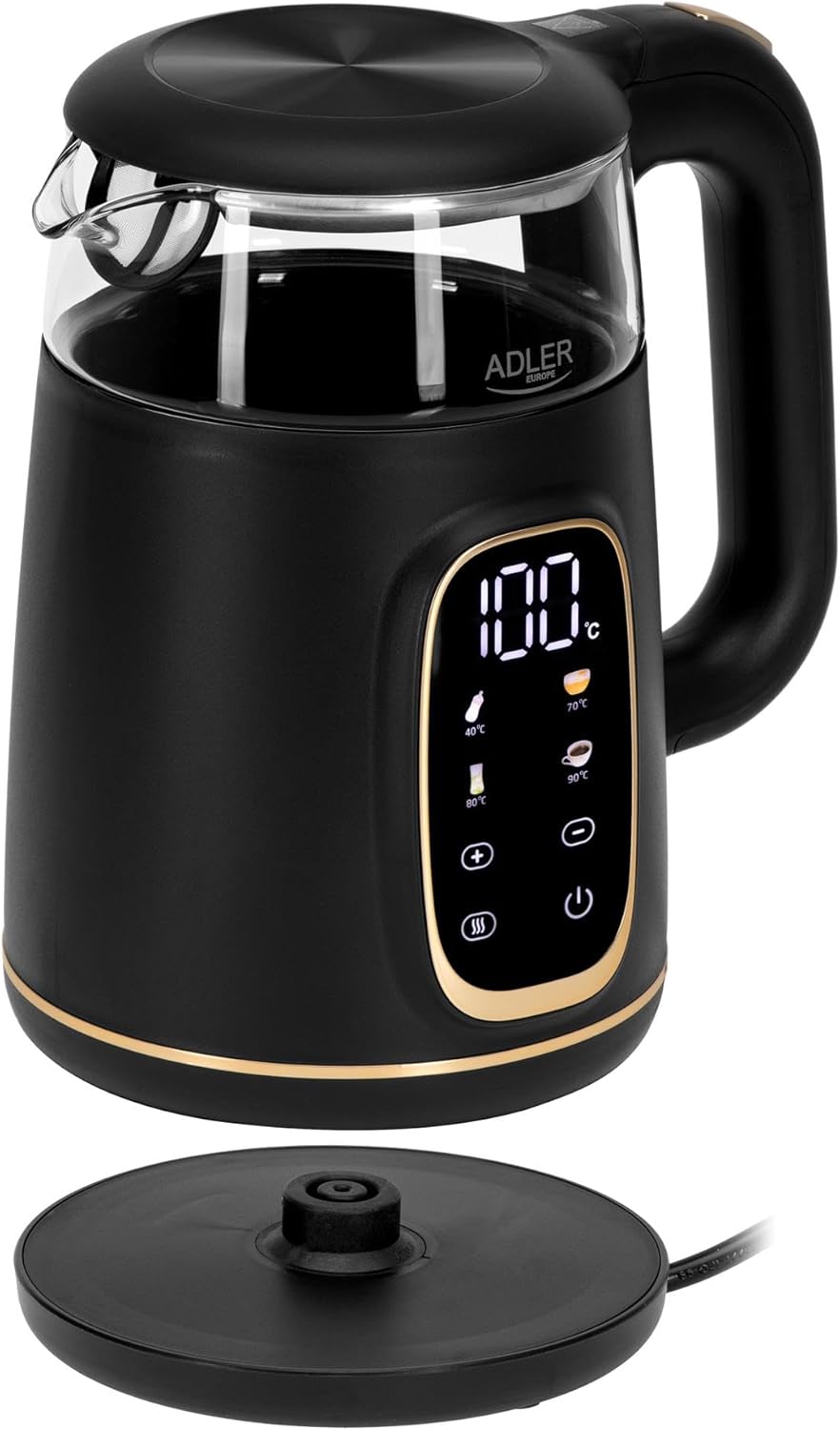 Adler Wasserkocher mit Temperatureinstellung 2200W – Wasser Kocher 1,7L mit LED-Display und Touchpan