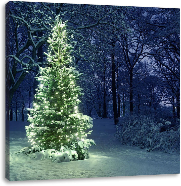 Pixxprint Leuchtender Weihnachtsbaum, Format: 70x70 auf Leinwand, 70x70