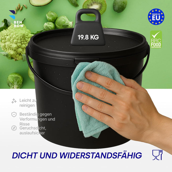 BenBow Eimer mit Deckel 5l schwarz 10x 5 Liter - lebensmittelecht, stabil, luftdicht, auslaufsicher,