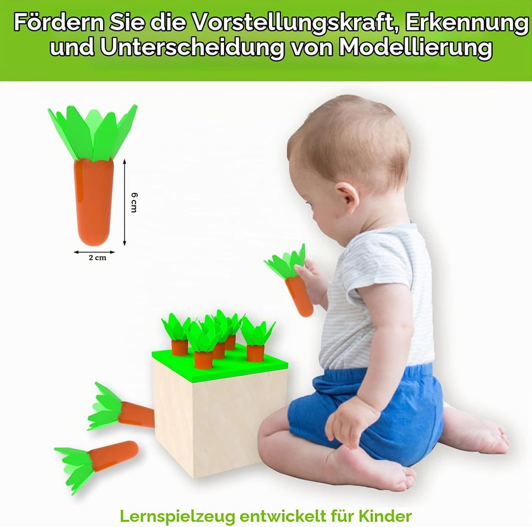 4 in 1 Montessori Play Kit Box - Wattestäbchen Board Fine Motor Skills Game, Coin Box, Carrot Harves
