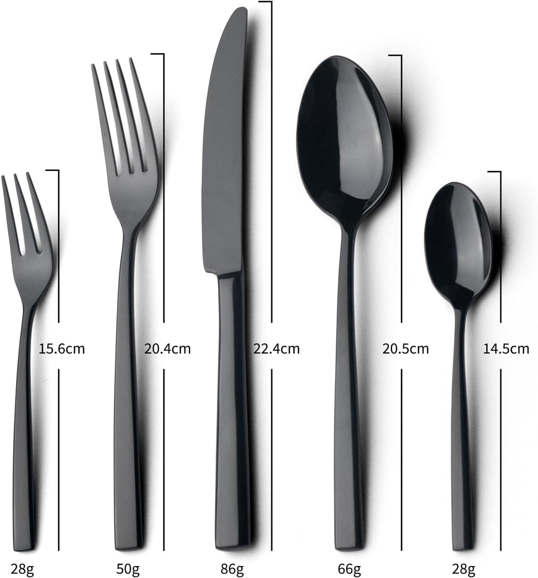 Alata Konrad 18/10 Edelstahl Poliert Schwarz, Besteck Set 6 Personen, Essbesteck 30 teilig, Monobloc