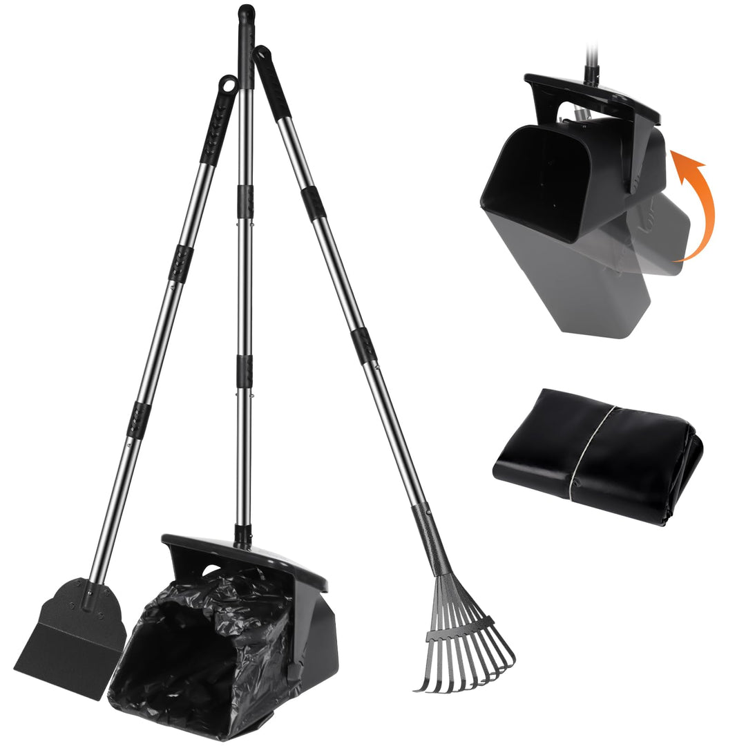 3 Pack Hundekotschaufel, 100CM Länge Griff Pooper Scooper Dreheimer, Rechen und Spaten mit 20 Abfall