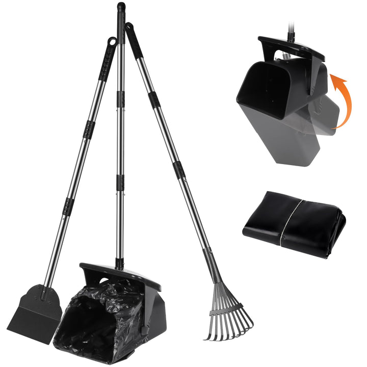 3 Pack Hundekotschaufel, 100CM Länge Griff Pooper Scooper Dreheimer, Rechen und Spaten mit 20 Abfall