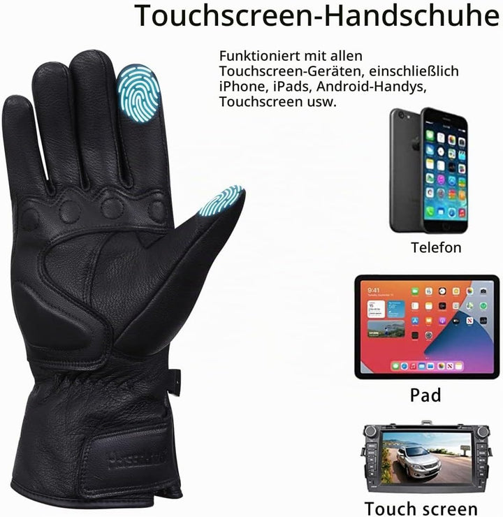 Harssidanzar Herren Winter Motorradhandschuhe,echtes Leder Vollfinger Touchscreen Thermisch gefütter