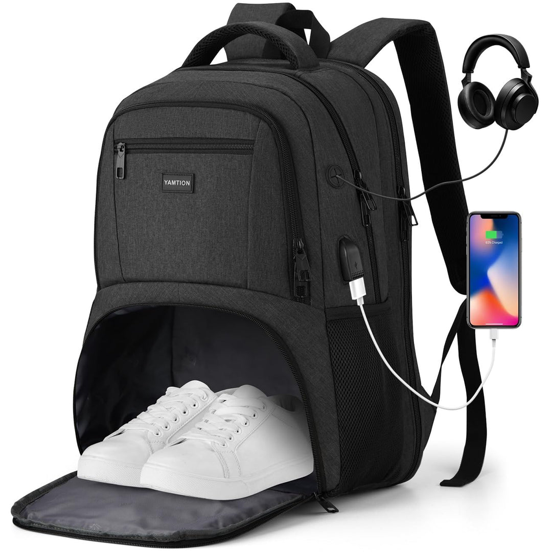 YAMTION 17,3 Zoll Rucksack Laptop Herren Gross mit Schuhfach und Laptopfach für Arbeit,Wasserdichter