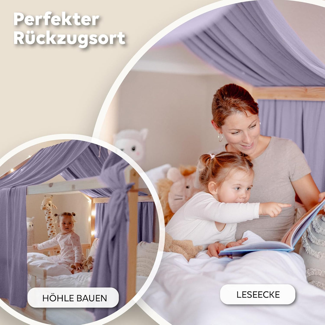 Hausbett Himmel [in 12 Farben] Betthimmel Hausbett aus 100% Baumwolle Musselin - Stoffhimmel für Hau