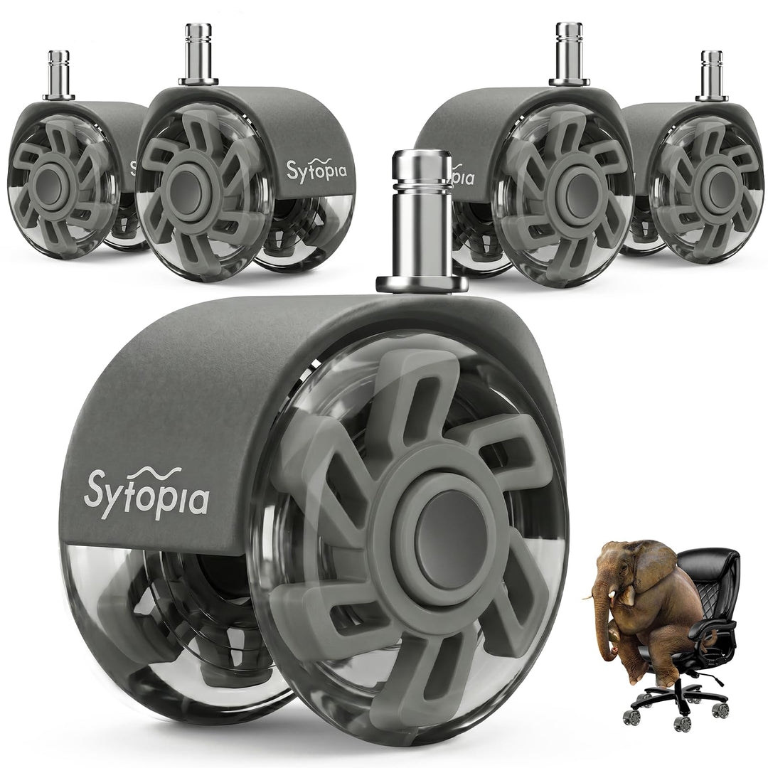 Sytopia Bürostuhl Rollen 70mm 5er Set, 11x22mm Rollen für Bürostühle, Hartboden, Parkett, Bodenschut