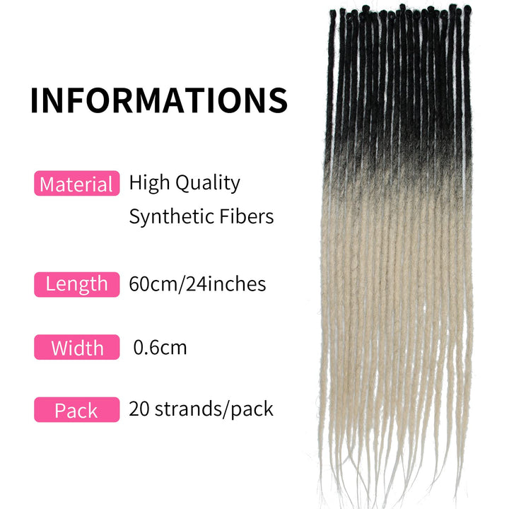 Dünne 0.6cm Synthetische Dreadlock Extensions Handgemacht 24 Zoll 20 Stränge Häkelhaar Lange Häkelzö