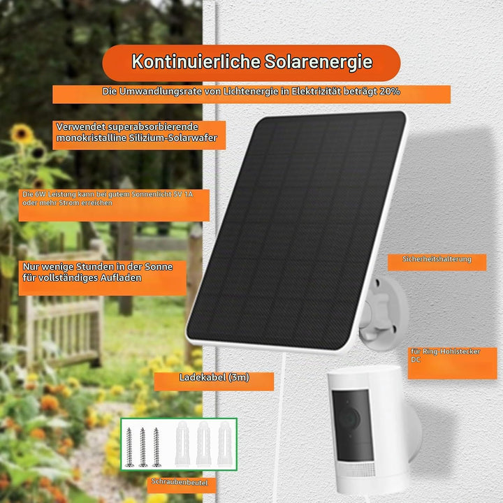 6W Solarpanel für Ring Kamera, für Ring Solarmodule, für Ring Kamera Solarpanel kompatibel für Ring