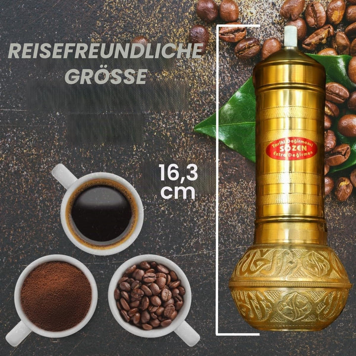 SOZEN 16.3cm Manuelle Kaffeemühle Messing - Handkurbel Burr Mühle für Türkischen Kaffee, Französisch