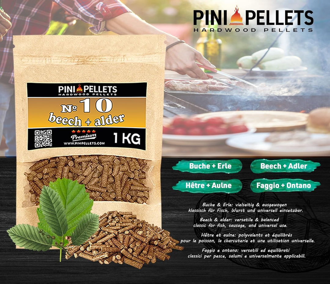 PINI Naturholzpellets Set 4X 1 kg für BBQ und Grillen Auswahl aus 4 Sorten - Eichenpellets Nr 2, BBQ