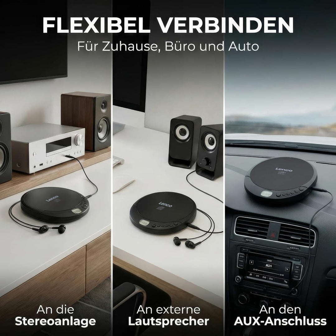 Lenco CD-010 - Tragbarer CD-Player Walkman - Diskman - CD Walkman - Mit Kopfhörern und Micro USB Lad