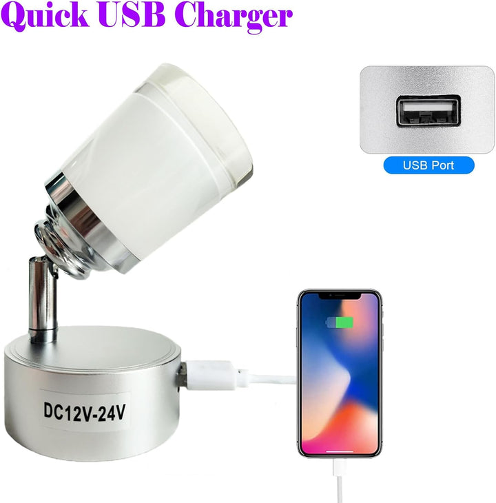 Intckwan 12 Volt Led Lampen Wohnmobil, 12v LED Leselampe Wohnwagen mit USB, 3W, Taktile Dimmschalter