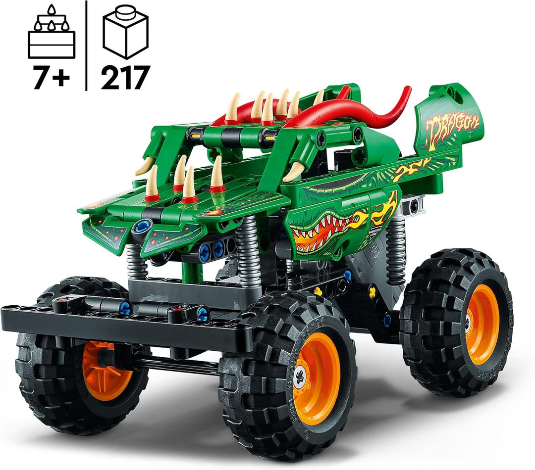 LEGO 42149 Technic Monster Jam Dragon, Monster Truck-Spielzeug für Jungen und Mädchen, 2in1-Rennwage