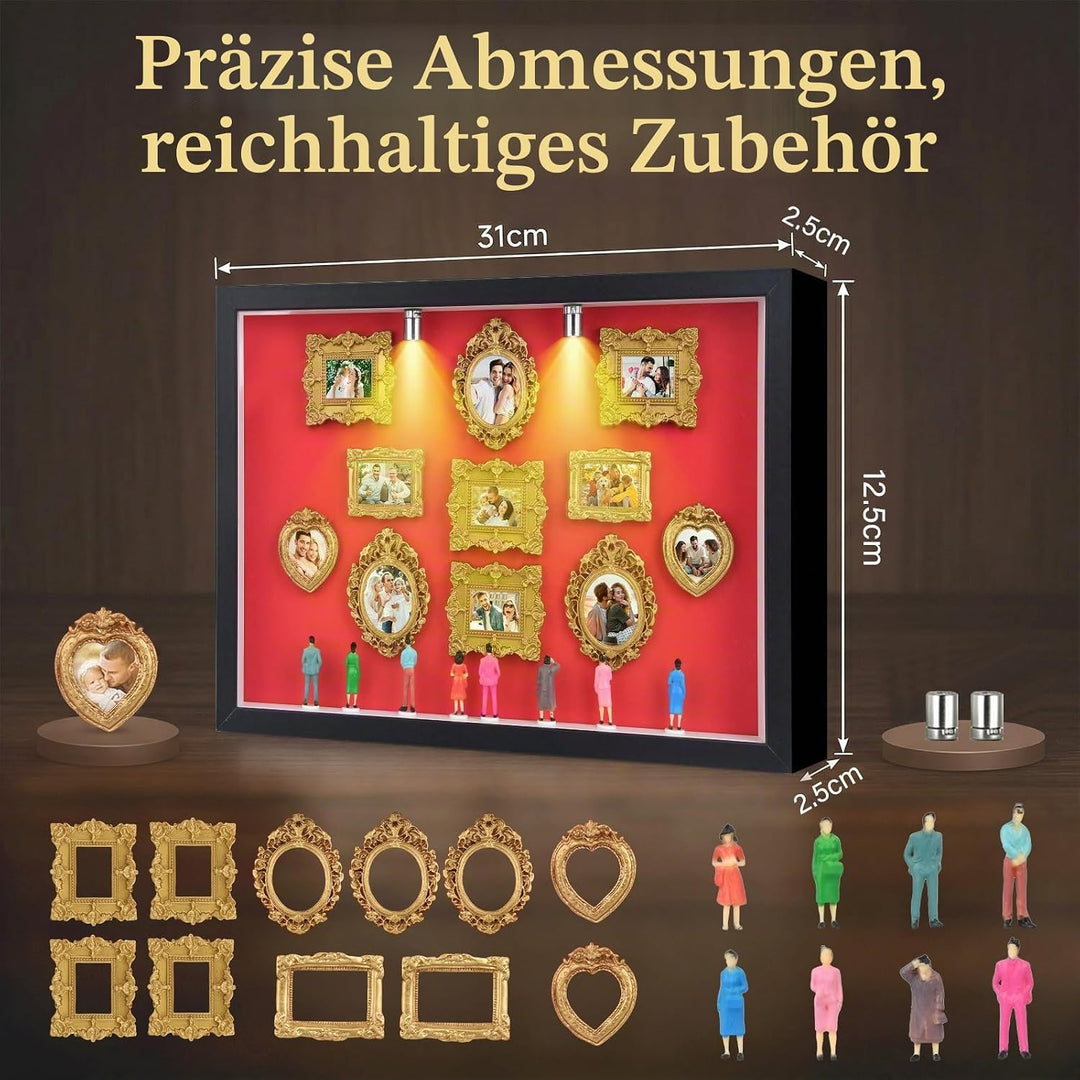 Pipihome DIY Mini Museum Bilderrahmen, Mini Figuren Menschen Museum Silhouette Box mit LED Licht &amp; G