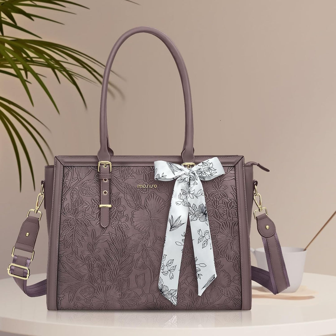 MOSISO Laptop Tasche für Frauen,17,3 Zoll PU Leder Tote Bag Kompatibel mit MacBook,HP,Dell,Asus Note
