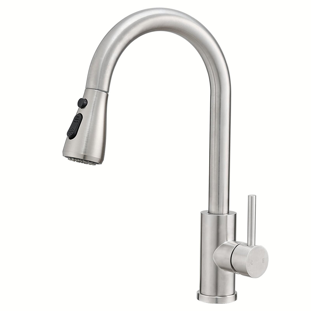 Wasserhahn Küche, Edelstahl, Hochdruck Küchenarmatur mit Herausziehbarer Brause Ausziehbar Armatur,
