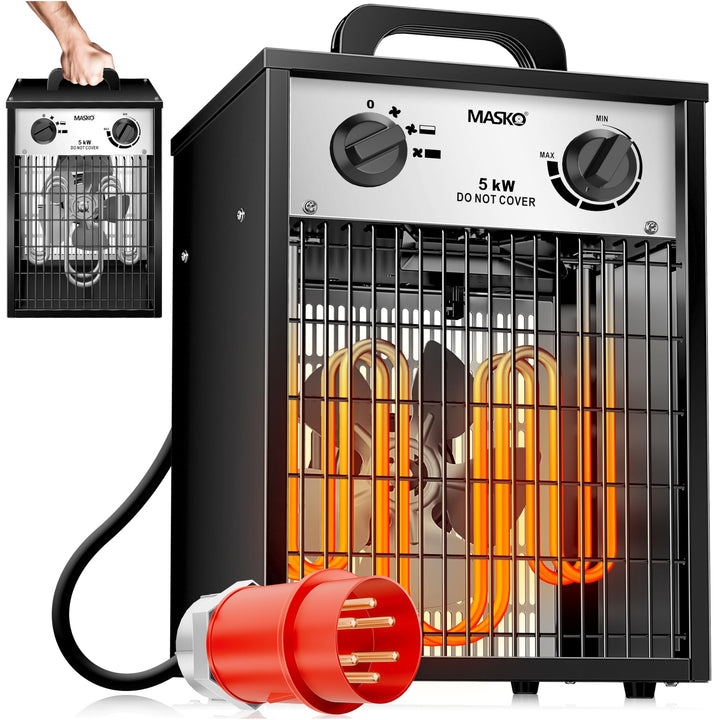 Masko® Elektroheizer Heizlüfter Bauheizer 5 KW mit integriertem Thermostat elektrisch Heizgerät 5000