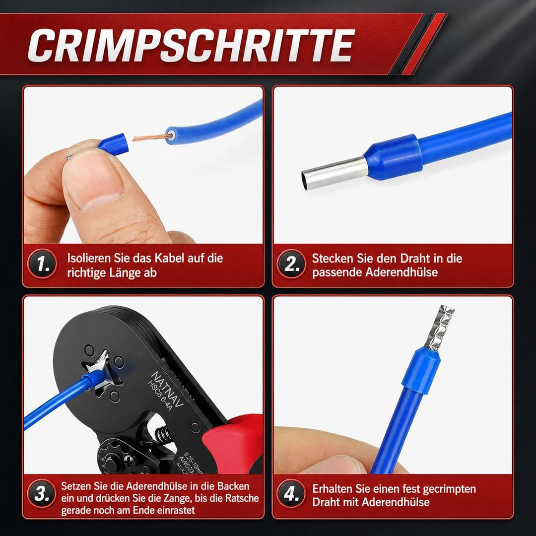 Crimpzange Aderendhülsen Set mit 1300 Stück Aderendhülsen für 0,25-10 mm², Aderendhülsenzange Crimpz