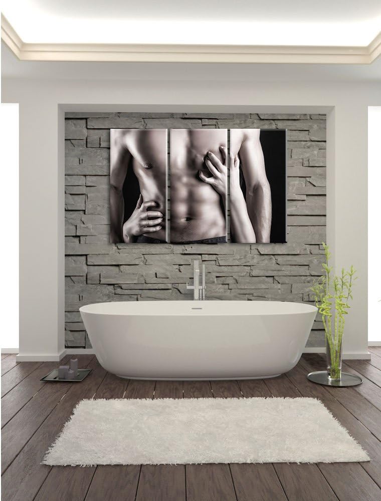 Pixxprint muskulöser Waschbrettbauch B&W Detail 3-Teiler Leinwandbild 120x80 Bild auf Leinwand