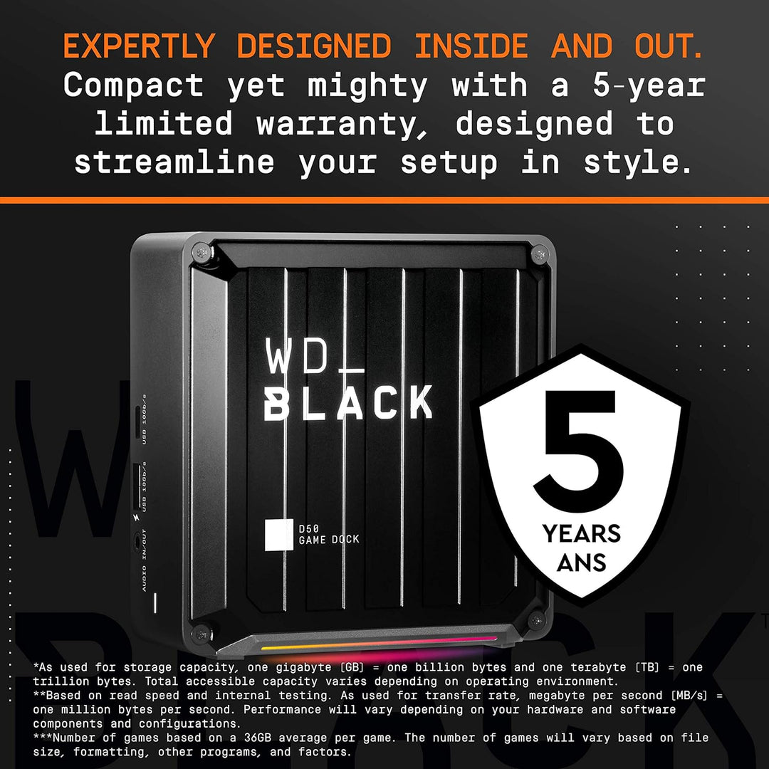 WD_BLACK D50 Game Dock (2x Thunderbolt 3 Anschlüsse, DisplayPort 1.4, 2x USB-C, 3x USB-A, Audio Ein/