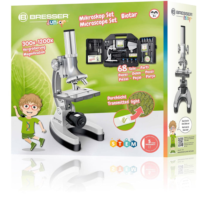 Bresser junior Einsteiger Mikroskop-Set Biotar 300x-1200x für Kinder mit batteriebetriebener Beleuch