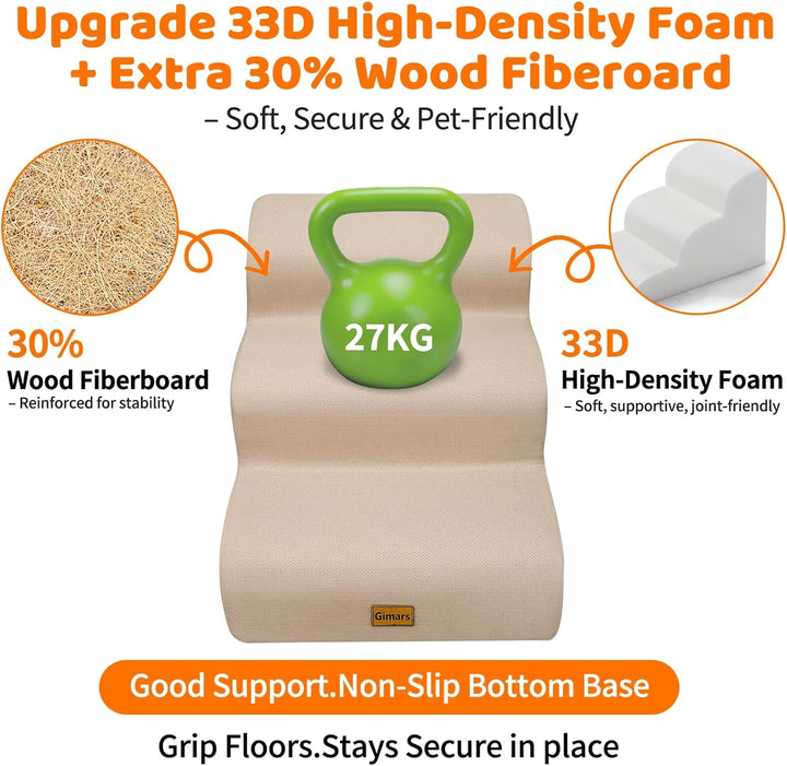Gimars Hundetreppe mit 30D Hochdichtem Schaum & Extra-Breiten Stabilen 3 Stufen 40 cm hoch, Abnehmba
