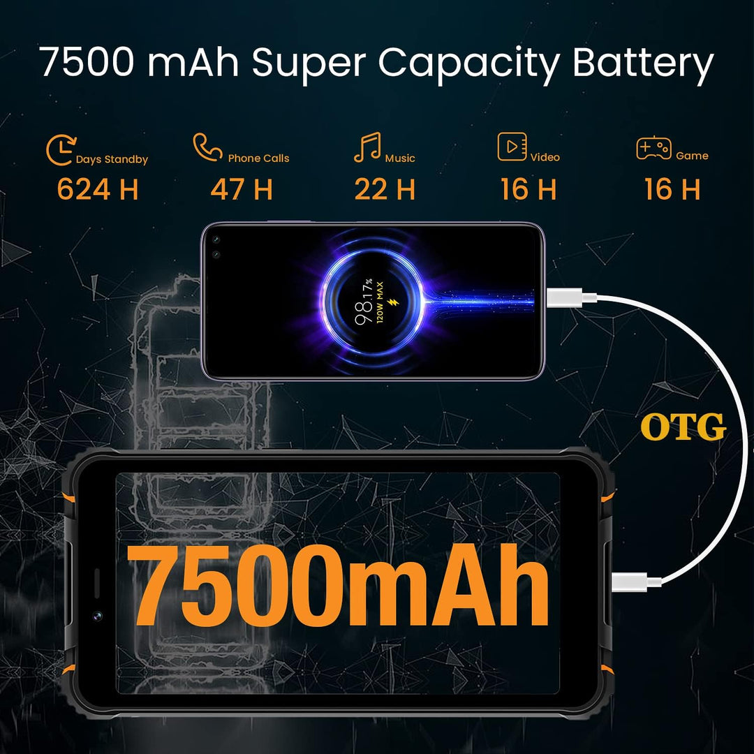 HOTWAV T5 Pro Telephone Portable Incassable, 4Go+32Go-512Go Extensible,Android 13, 7500 mAh, Écran 6