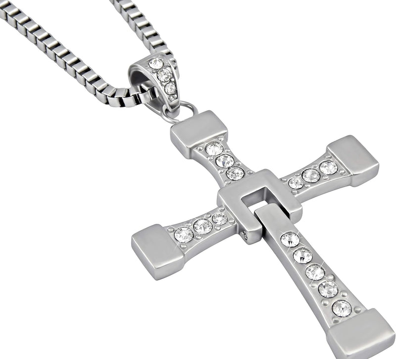 Hanessa 100% Reines Edelstahl Herren-Schmuck Halskette Kreuz Massiv in Silber Fast and Furious Vin D