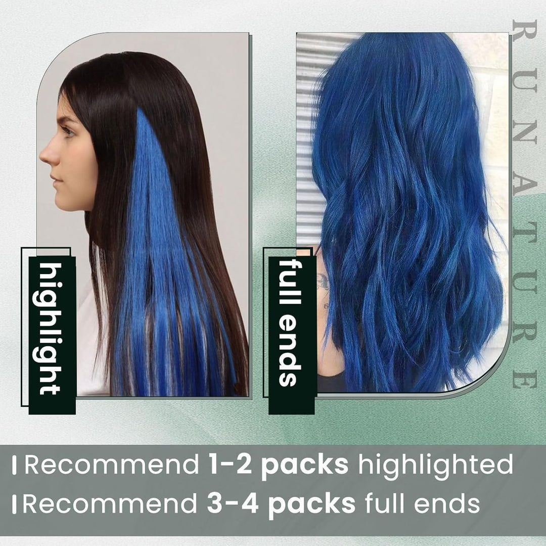 RUNATURE Microring Extensions Echthaar Blau 40cm Remy Glatt Bunt Haarverlangerung 25g #Blau 40CM 2-M