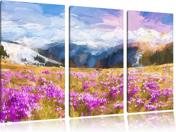 Pixxprint Berglandschaft Regenbogen als Leinwandbild/Grösse: 3 Teilig (120x80 cm) cm/Wandbild/Kunstd