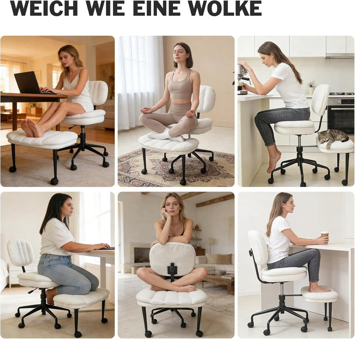 Bürostuhl Schreibtischstuhl Schneidersitz Stuhl, Kunstlammfell Ergonomischer Meditationsstuhl mit Ve