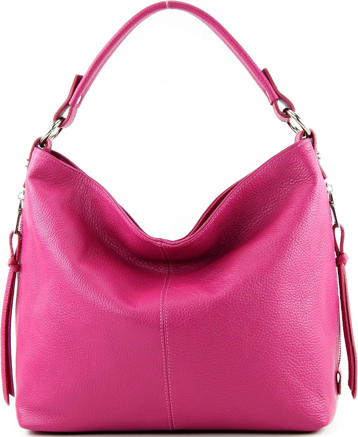 modamoda de T160 Damen Leder Schultertasche Gross, handmade in Italy Rosa, Rosa
