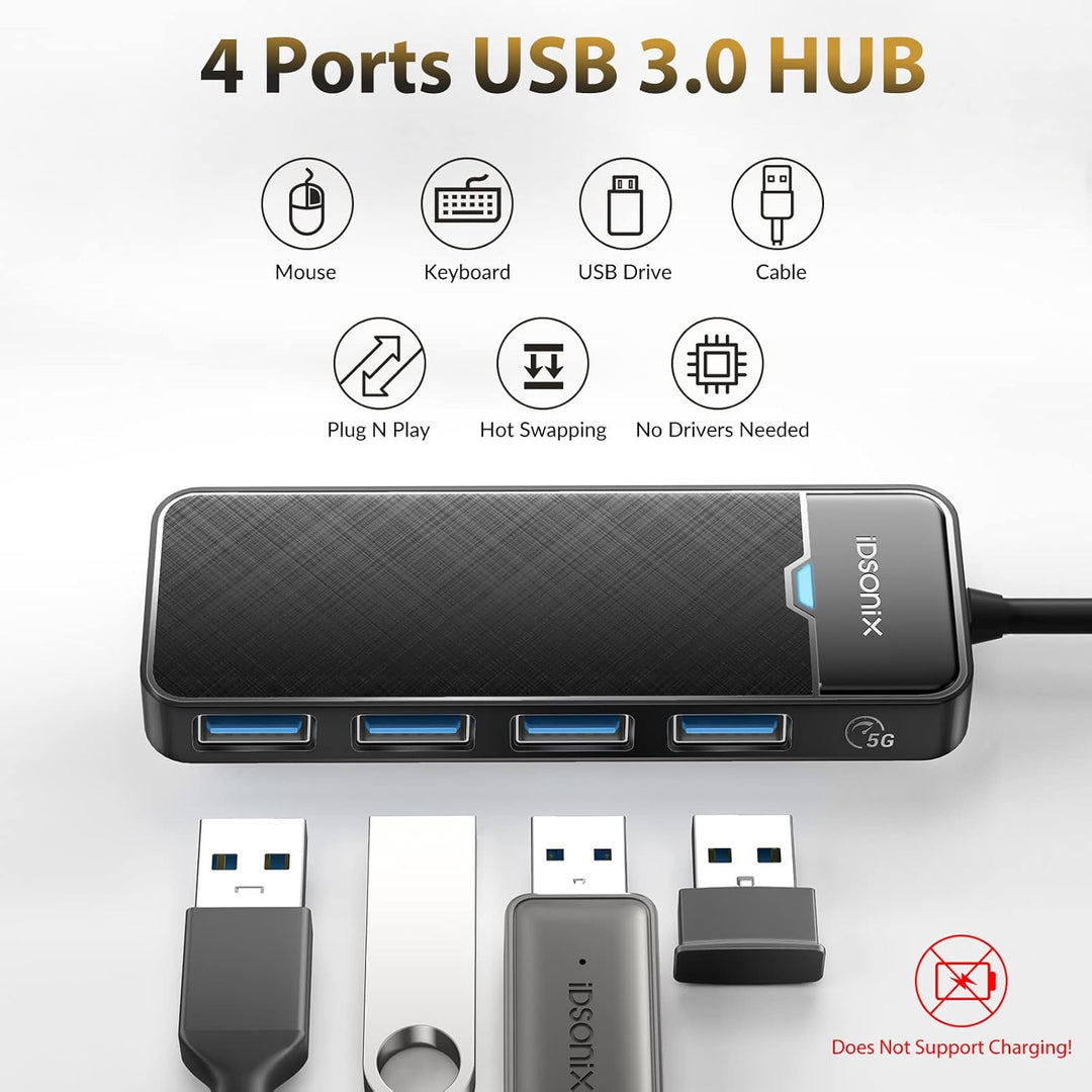iDsonix USB Hub 3.0 mit verlängertem 180cm Kabel, USB Splitter 3.2 Gen 1 USB Verteiler, 5Gbps USB Er
