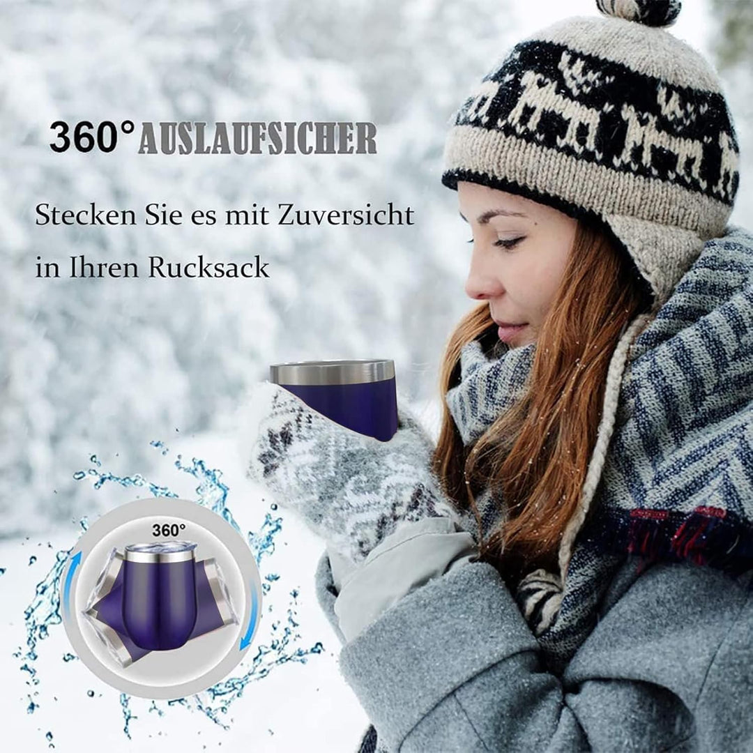 Weinbecher aus Edelstahl,2 Stück 12OZ Weingläser to go,hält 5h heiss/ 10h kalt,BPA-frei,Doppelwandig
