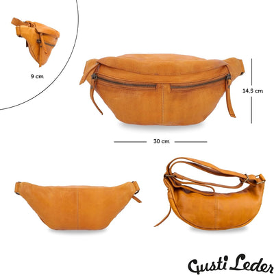 Gusti Gürteltasche Leder - Acton Bauchtasche Festivaltasche Hüfttasche Vintage Braun Leder Damen Her