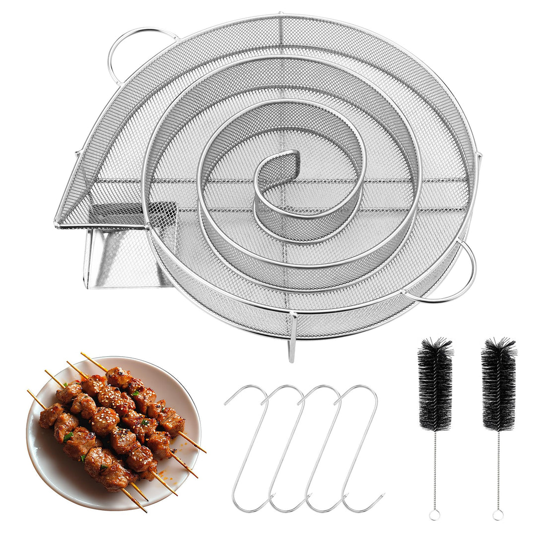 7 Stücke Kaltrauchgenerator Edelstahl Set,Rund Räucherschnecke mit Henkel,Sparbrand Räucherofen,mit