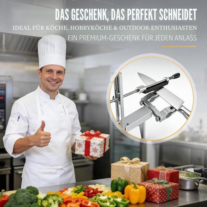 Messerschleifer Profi, Küchenchef Messerschärfsystem mit Diamantschleifstein-Set, Polierwachs &amp; Lede