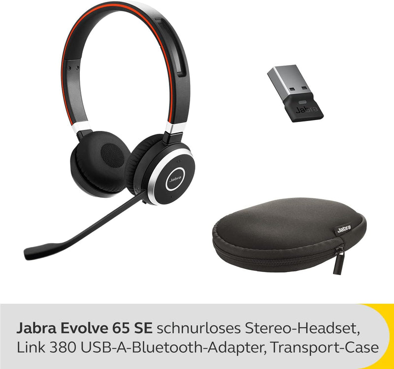 Jabra Evolve 65 SE Drahtlose Stereokopfhörer — Bluetooth, Mikrofon mit Geräuschunterdrückung, lange