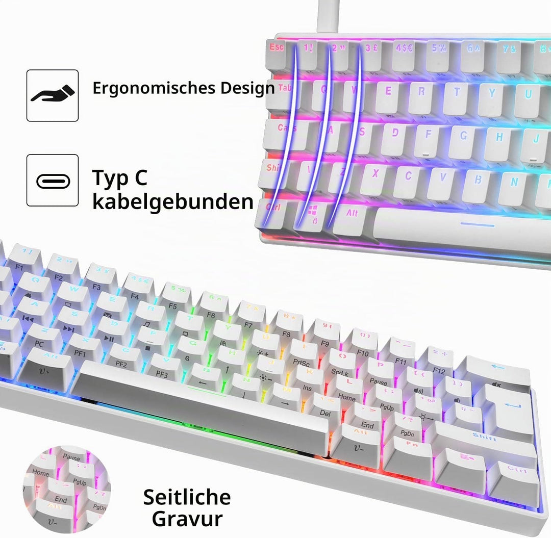 MK21 Gaming Set: 60% Mechanische Tastatur (RGB, 62 Tasten, UK Layout) und Ultraleichte Maus (6400 DP