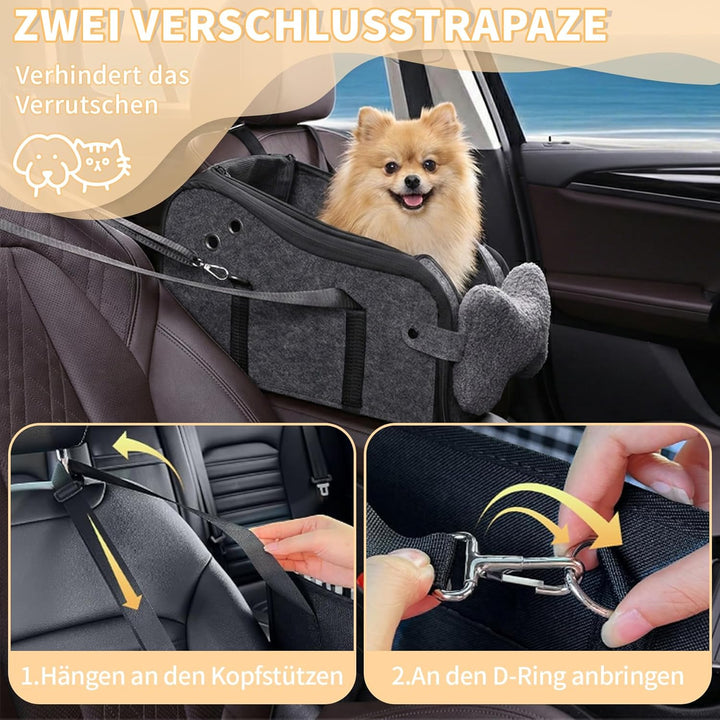 Hunde Autositz für Kleine Hunde & Katzen - Sicher auf Rücksitz, Beifahrersitz & Mittelkonsole mit Do