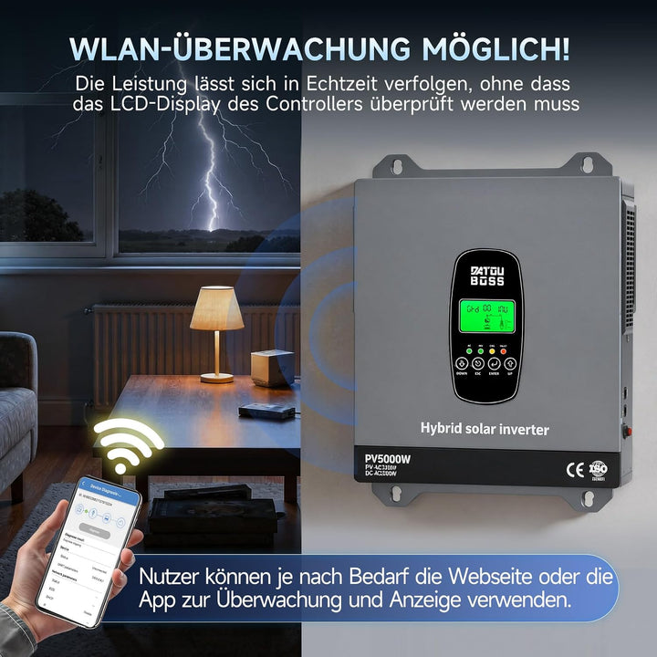 DATOUBOSS 3300W Hybrid Solar Wechselrichter 24V Reiner Sinus, DC 24V auf 220V/230V AC mit MPPT Solar