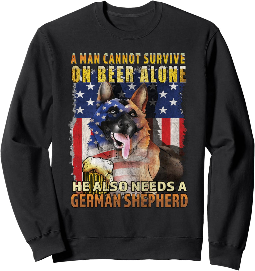 Deutscher Schäferhund Shirt Ein Mann kann nicht auf Bier Sweatshirt