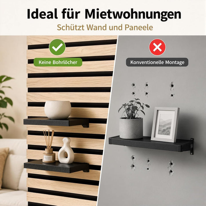 2er Set Regal für Akustikpaneele Horizontale Ohne Bohren 15×10cm | Zubehör Akustikpaneele Wandorgani