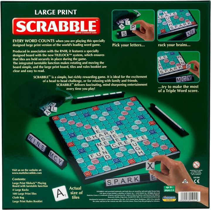 Ideal | Grosses Print Classic Scrabble: Extra grosses Brett mit klarem, grossgedrucktem Text und Buc