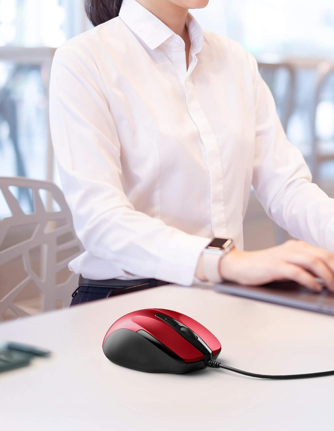 TECKNET Maus mit Kabel, Computermaus mit 6 Tasten, 6400 DPI, Ergonomisches Optical Business Kabelgeb