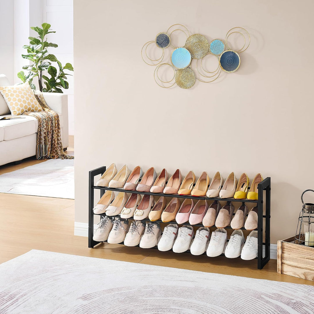 FAVOOSTY 3 Ebenen Schuhregal Metall Ausziehbares Schwarz, Verstellbar Platzsparend, Shoes Rack, Robu