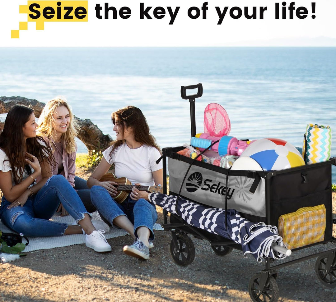 Sekey XXL Bollerwagen Faltbar mit Bremsen 160L 150KG Belastbar, Faltbarer Bollerwagen Geländetauglic