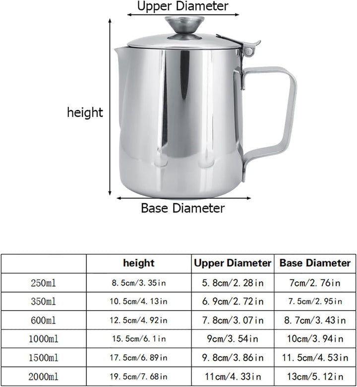 Edelstahlbecher, Edelstahl-Kaffeetasse, Becher, Milchaufschäumkrug, mit Deckel für Latte-Kaffee (100